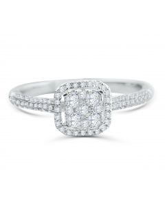 14K White Gold Engagement Ring for Her Halo Styel Square Round Cluster Center 0.43ctw