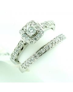 Real diamond Wedding ring set White gold 0.88ctw White gold Engagement and band