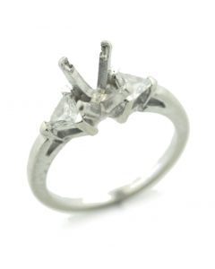 14K White Gold Trillion Cut Diamonds Engagement Ring Semi Mount Fits upto 1ct Princess Cut Solitaire