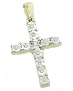 10K Gold Cross Pendant 0.17ctw Mens or Womens Small Cross Charm 1.25Inch