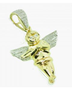 10K Gold Angel Pendant With Diamonds 0.14ctw 1.5 Inch Real Diamond Angel For Men or Womens