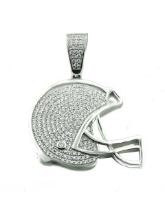 Football Helmet Pendant Fashion Charm Mens or Womens Sterling Silver and Pave Set CZ