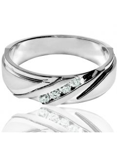 Wedding Band Mens Ring 0.16ct Solid White Gold Comfort Fit 6mm Fine high quality