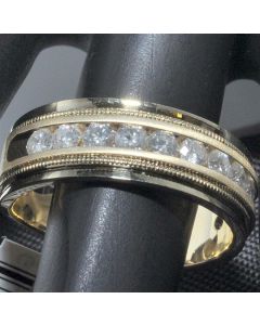 Mens Wedding Band 10K Gold 1ct Diamond Ornate Pattern 7.5mm size 10 Comfort Fit