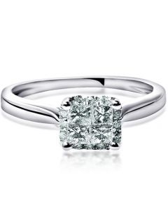 Princess Cut Diamond Engagement Ring 14KWG pave Cathedral Contempo .5ct 1/2ct