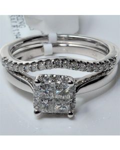 Bridal Wedding Set Princess Cut diamond Pave Eng. Ring + Band 14K White gold new