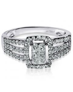 14K White Gold Diamond Engagement Ring .50ct Princess Cut Ctr Split shoulder
