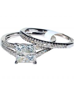 14KWG Bridal Set Wedding Princess Cut Center 2pc set Split shoulder Vintage