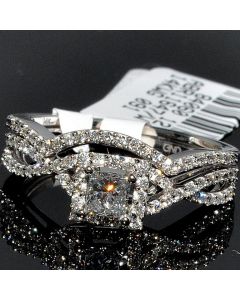 Princess Cut Wedding Set Bridal 14K White gold 0.66ctw 0.27ct ctr 2pc Vintage