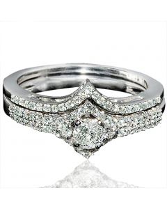 Bridal Set Wedding 2pc 14K White Gold round Solitaire low set 0.5ctw contempo