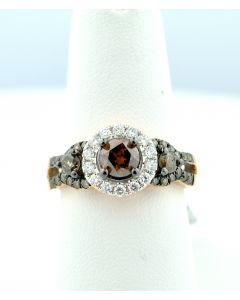 1ct Wedding Ring Cognac and White Rose Gold Halo Split shoulder Engagement Ring