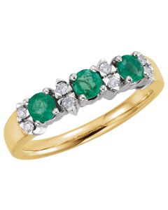 14kt Yellow & White Emerald & 1/10 CTW Diamond Anniversary Ring