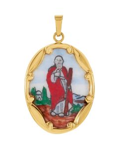 14kt Yellow 25x19.5mm St. Jude Hand-Painted Porcelain Medal