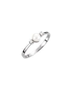 14kt White 4.5mm Akoya Cultured Pearl & Diamond Ring