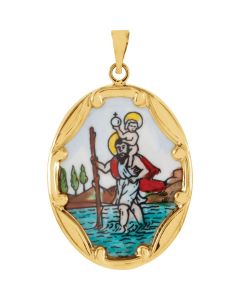 14kt Yellow 25x19.5mm St. Christopher Hand-Painted Porcelain Medal