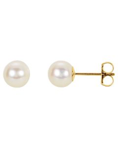 14kt White 6mm White Akoya Cultured Pearl Earrings
