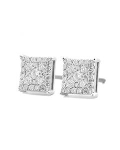 10K White Gold Earrings Natural Diamonds 1/2ctw Scrwe Back 7mm Square Shaped Round Cluster