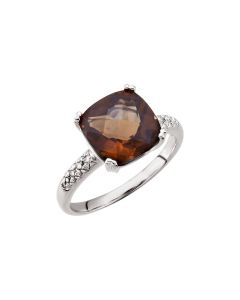 14kt White .08 CTW Diamond & 10x10mm Smoky Quartz Ring