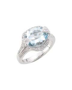 Genuine Aquamarine & Diamond Ring