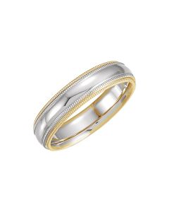 14kt White & Yellow 5.5mm Comfort-Fit Double Milgrain Band Size 10.5