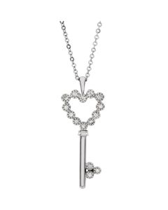 14kt White 1/10 CTW Diamond Heart Key Necklace
