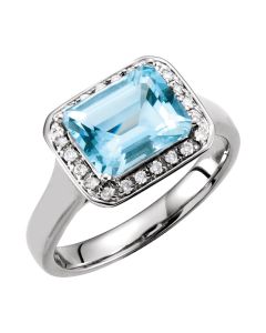 14kt White 1/8 CTW Diamond & 9x7mm Aquamarine Ring 