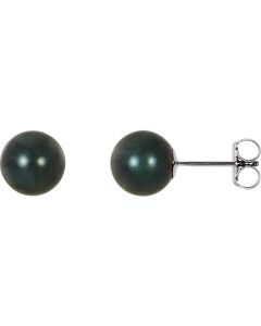 14kt White 7mm Black Akoya Cultured Pearl Earrings