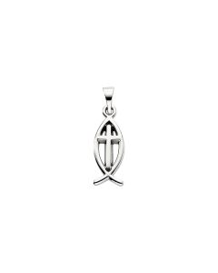 Sterling Silver 14x6mm Fish Pendant with Cross