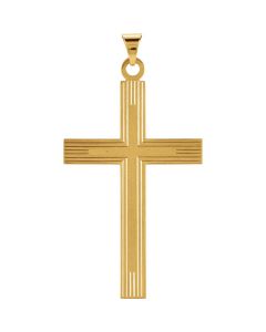 14kt Yellow 39x25mm Cross Pendant with Design