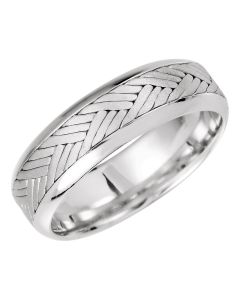 14kt White 7mm Hand Woven Comfort Fit Band