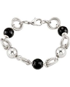 12Mm Onyx & Mirror Bead Brc N\A  08.00 Inch