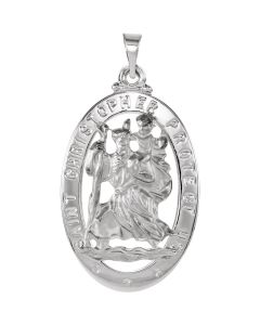 14kt White 25x18mm Oval St. Christopher Medal