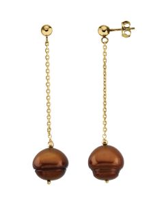 14kt Yellow Freshwater Cultured Dyed Chocolate Pearl Earrings