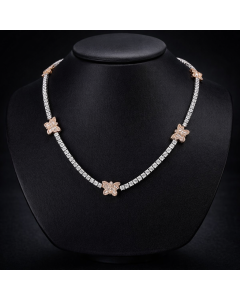 2.6 Carats Diamonds 10k White and Rose Gold Butterfly Tennis Necklace 17" 
