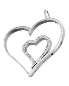 Cz Double Open Heart Pen W/Rub N\A  Pendant / 17.00 Inch