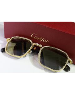 Cartier Buffalo Horn Sunglasses CT0363S-Custom 9 carat VS Lab Diamonds in 10K Yellow Gold