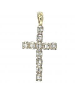 10K Gold 1.25ct w Diamond Cross Pendant Mens Baguette Diamonds 