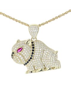10K Yellow Gold Beautiful Bulldog Charm Pendant With Round Cubic Zirconia CZ