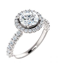 14K White Gold Round Outline Halo Pave Engagement Ring 3/4ctw