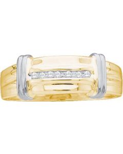 Mens Diamond Ring 0.04CTW DIAMOND Wedding MENS BAND 10KT Yellow Gold Two Tone