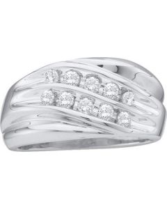 Mens Diamond Ring 0.50CTW DIAMOND CLUSTER MENS BAND 10KT White Gold