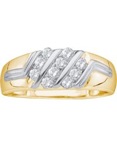 Mens Diamond Ring 0.50CTW DIAMOND CLUSTER MENS BAND 10KT Yellow Gold Two Tone