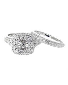14K White Gold Engagement Ring Set Semi Mount Setting Cushion Shape With 1.00ctw Round Diamonds