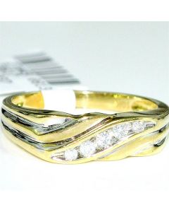Mens wedding band ring Pinky ring two tone 0.11ct diamonds Size 7 10K Gold 6mm