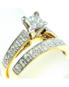 Princess Cut Solitaire Wedding Ring Set .75 ctw Real diamond .45ct VS Center 14K