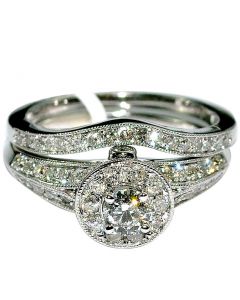 1ct Wedding Ring Set Engagement and Band Vintage Halo Round Solitaire ornate new