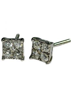White Gold Stud Earrings Princess Cut style Screw back Round Diamonds .33ct 5mm