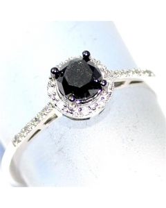 0.5ct Diamond Engagement Ring Black Diamond Solitaire with Halo White gold 10K