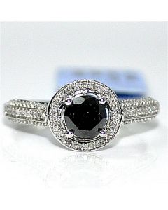 1ct Diamond Engagement Ring Black diamond solitaire halo White gold 10K Vintage