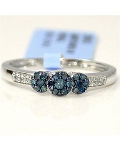 blue diamond Ring Engagement promise ring 0.21ct 10K White gold 3 stone 